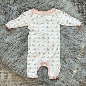 BESTAROO Bamboo White Ruffled Multicolored Bird Romper‎ Size 0-3 Month